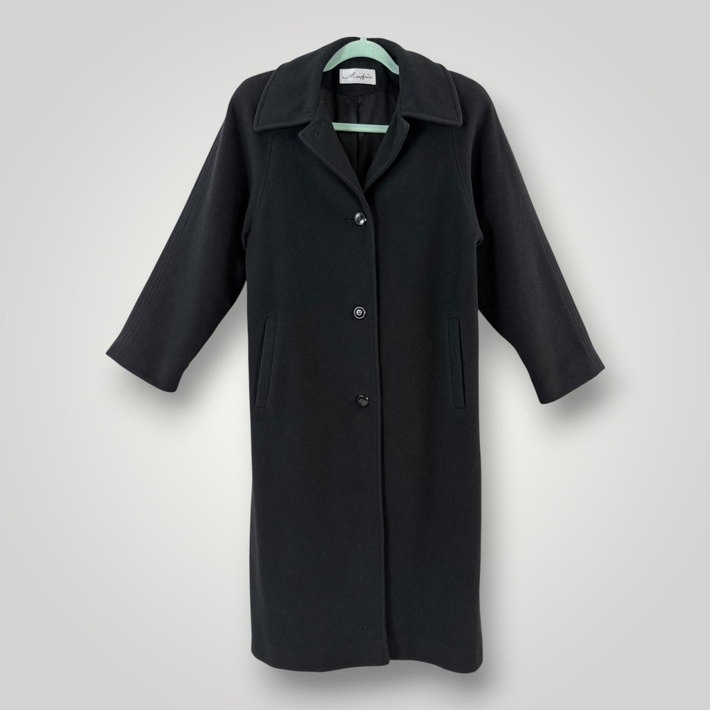 Vintage 70s Mayfair 100% Cashmere Coat Women M Black Long Midi Trench